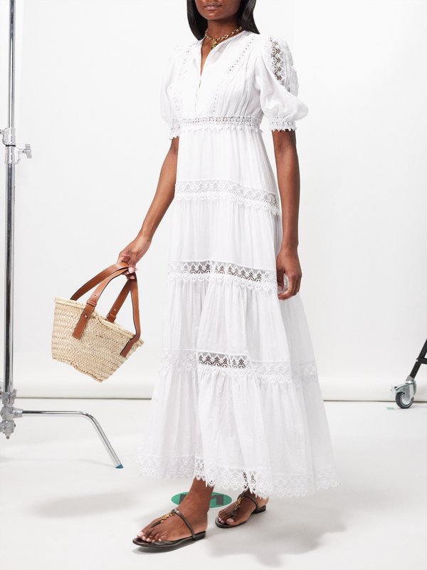 White Nadine crochet-inset cotton-blend maxi dress | Charo Ruiz ...