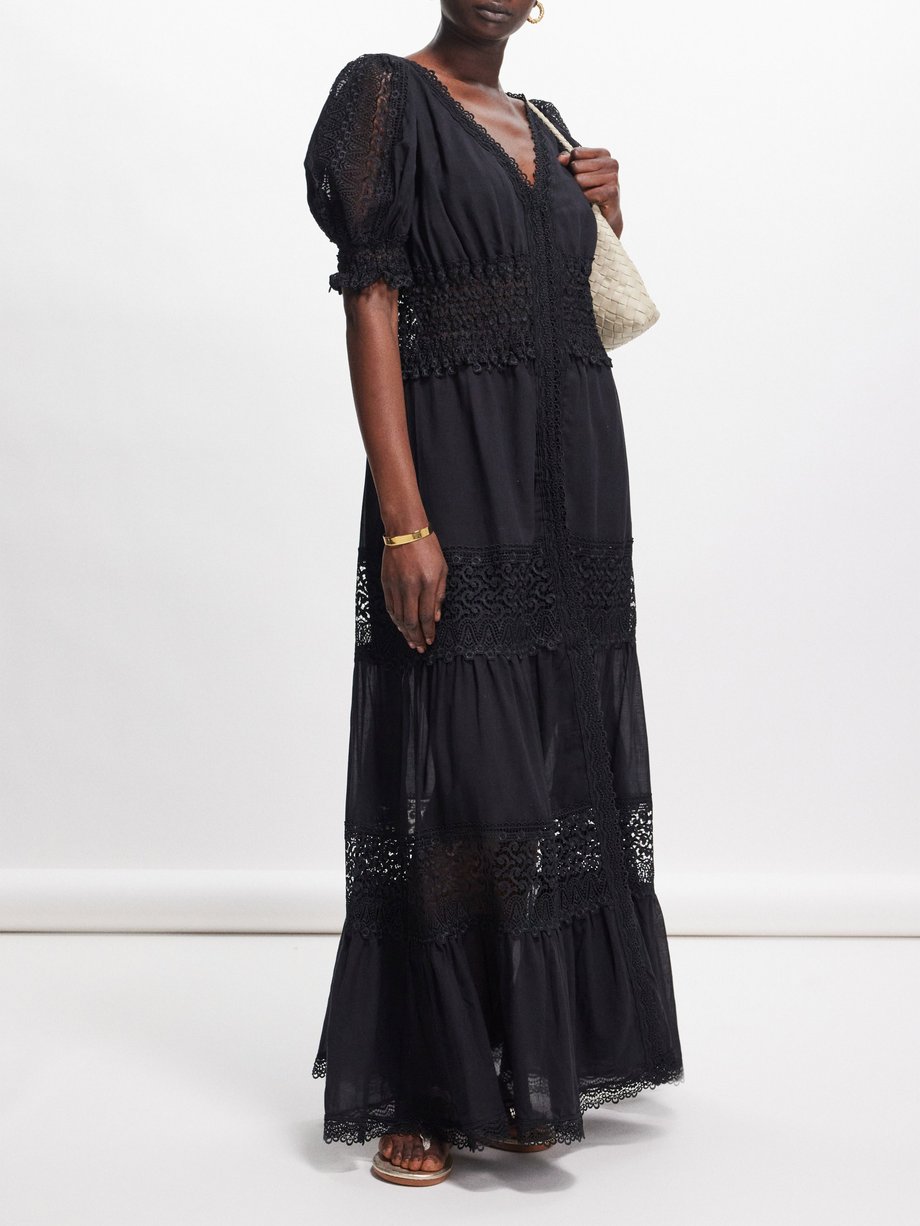 Black Clemence tiered cotton-blend dress | Charo Ruiz | MATCHES UK
