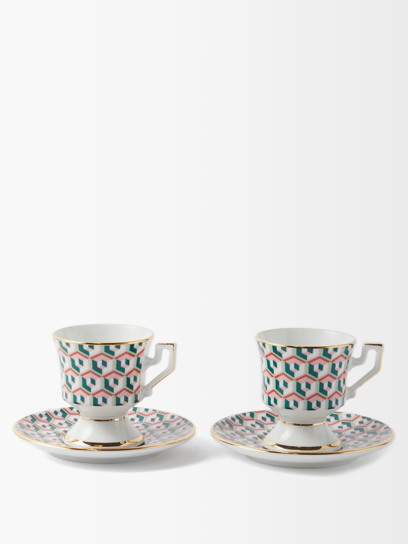 zwart Bij anders Blue Set of two Cubi-print porcelain espresso cups | La DoubleJ |  MATCHESFASHION US