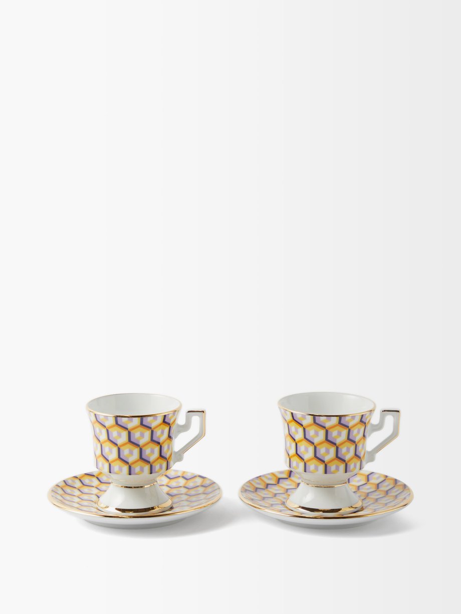 La DoubleJ Set of two Cubi-print porcelain espresso cups