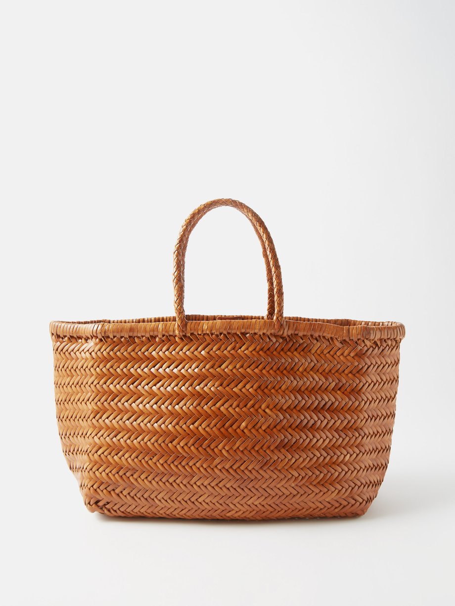드래곤 디퓨전 트리플 점프백 라지 Dragon Diffusion Tan Triple Jump large woven-leather basket bag
