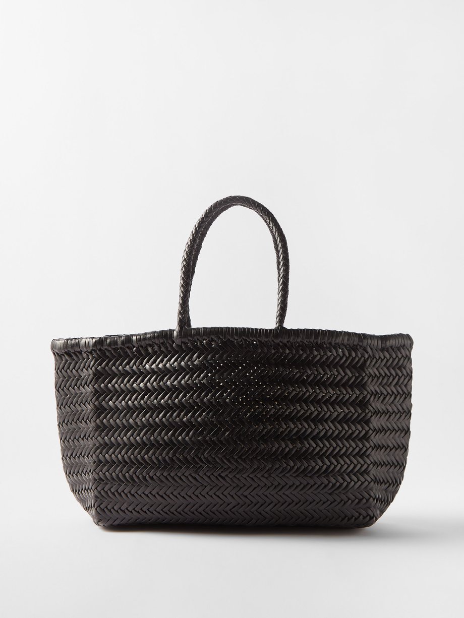 드래곤 디퓨전 트리플 점프백 라지 Dragon Diffusion Black Triple Jump large woven-leather basket bag