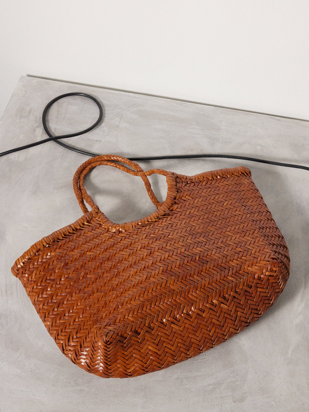 Tan Nantucket large woven-leather basket bag, Dragon Diffusion