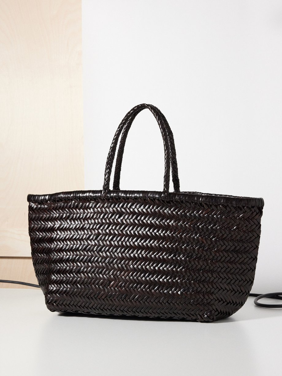 드래곤 디퓨전 트리플 점프백 라지 Dragon Diffusion Brown Triple Jump large woven-leather basket bag