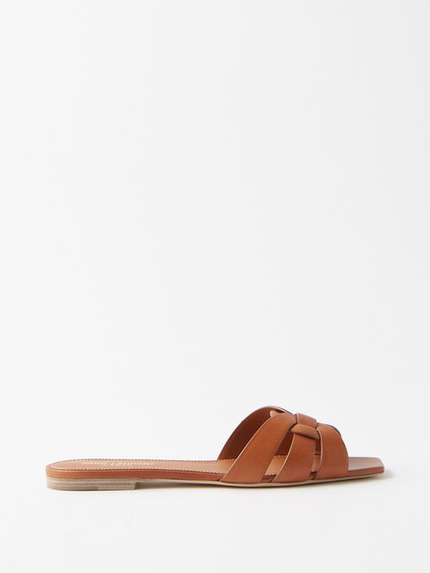 Tan Tribute leather sandals Saint Laurent MATCHES UK