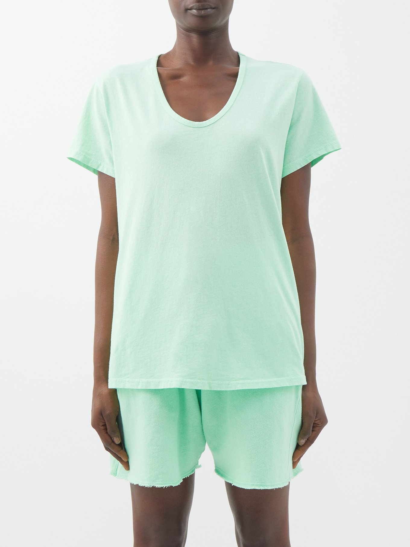 Green Scoop-neck cotton-jersey T-shirt | Les Tien | MATCHESFASHION US