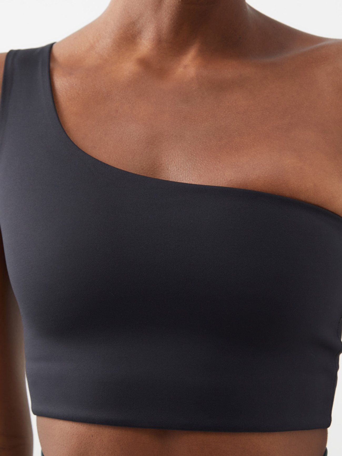 Black Bianca one-shoulder low-impact sports bra