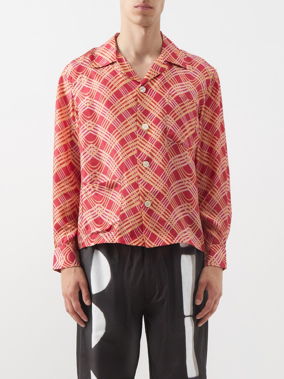 Lehariya plaid-print silk crepe de Chine shirt video