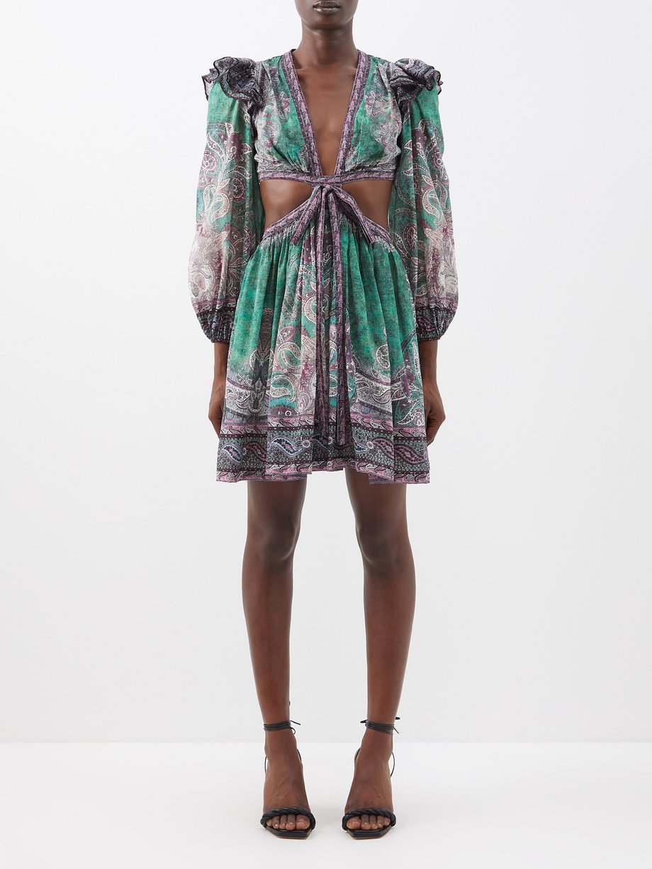 Green Anneke cutout ruffled paisley-print cotton dress | Zimmermann ...