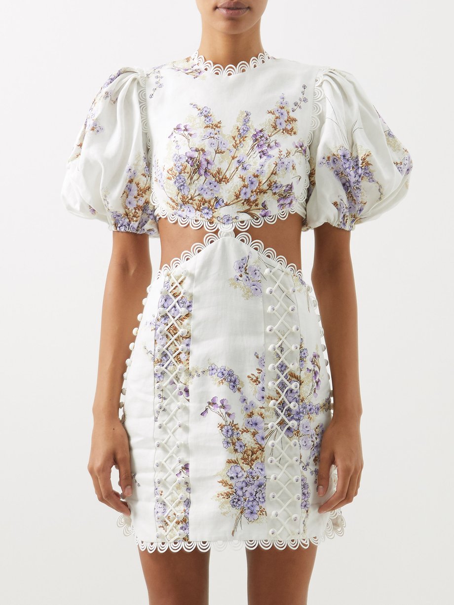 White Jude floral-print cutout linen-voile mini dress | Zimmermann ...