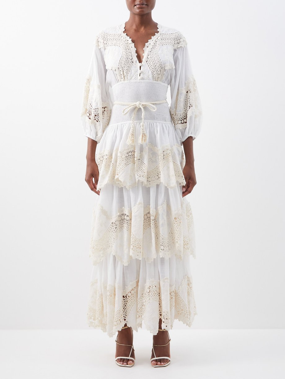 White Tiered voile and macramé-lace ramie maxi dress | Zimmermann ...
