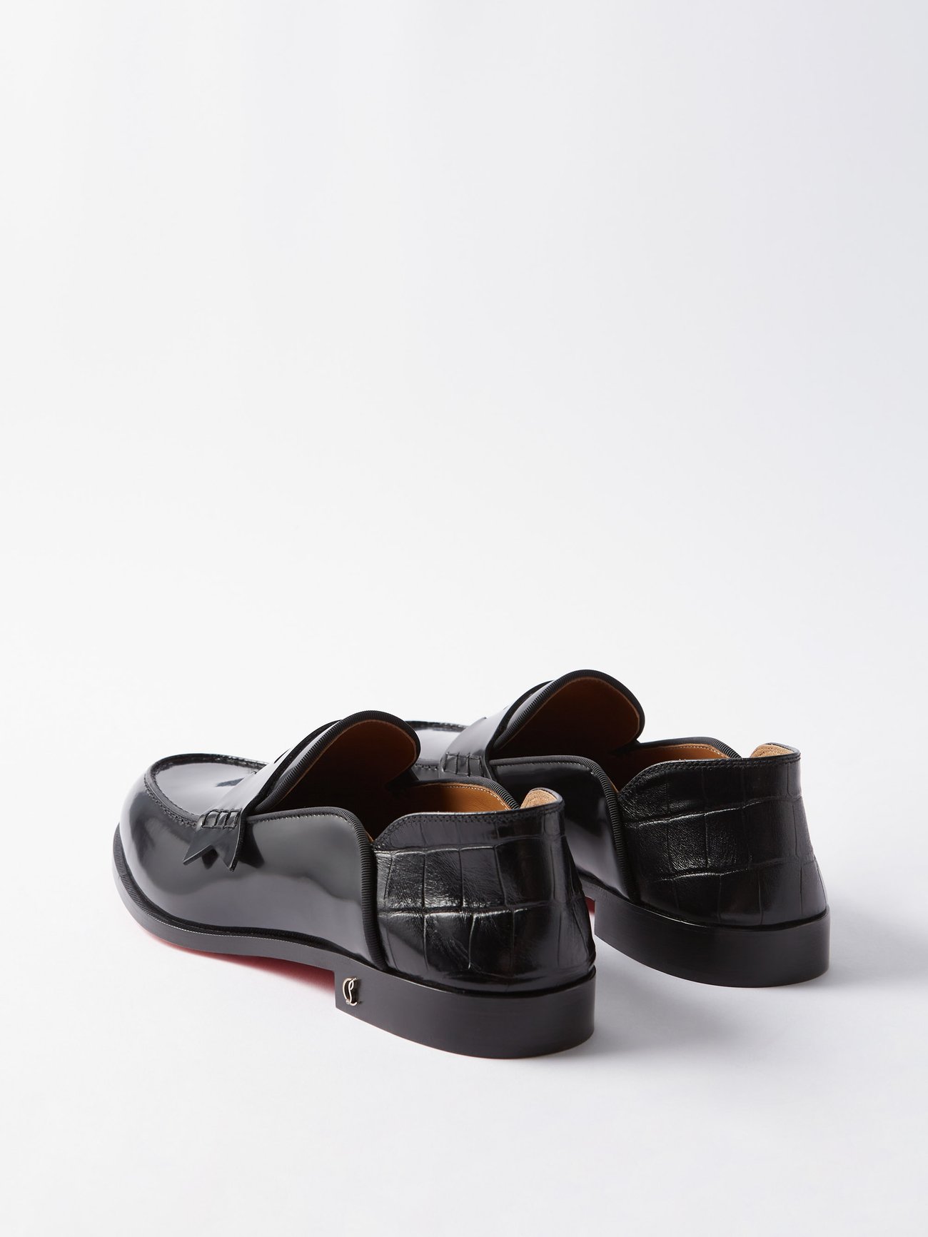 Penny No Back Suede And Croc Effect Loafers in Black - Christian
