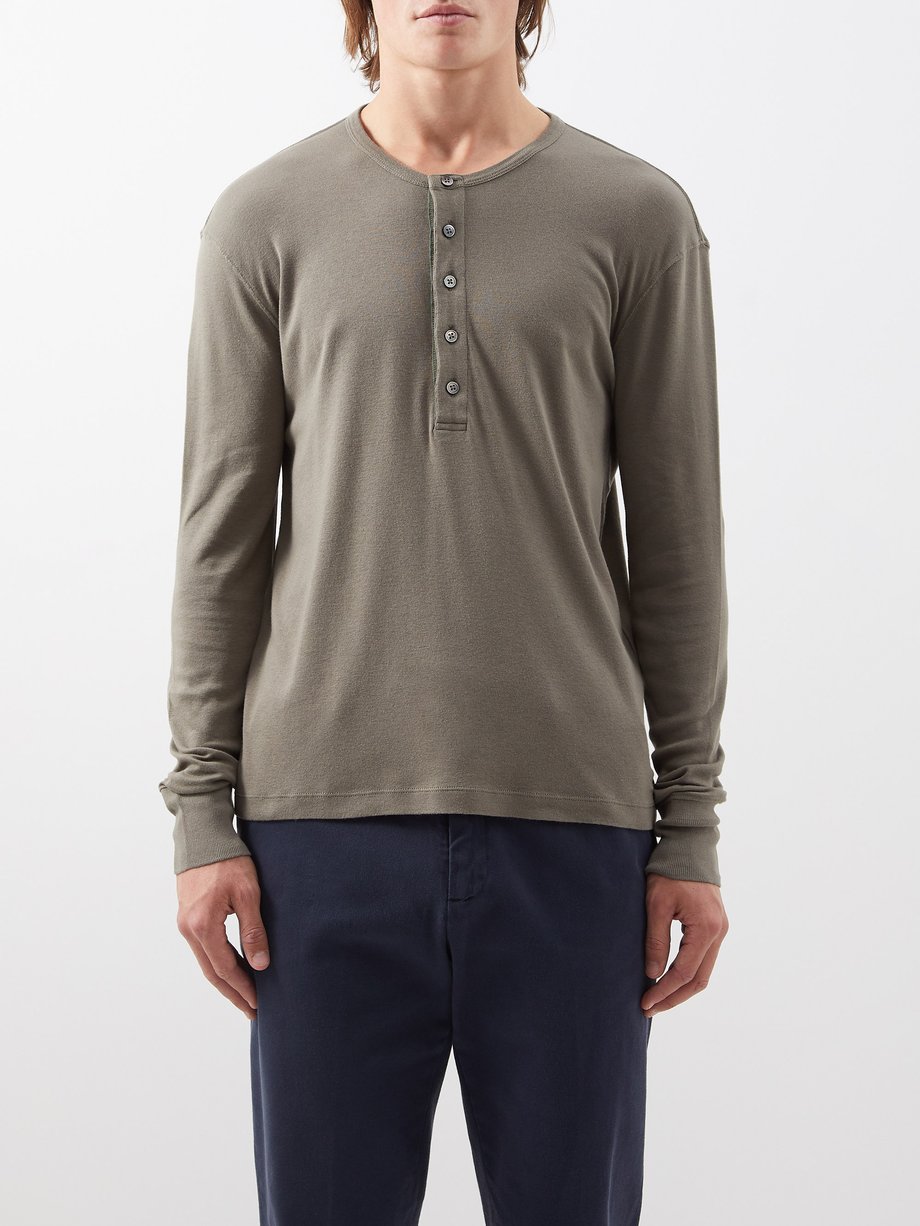 Green Modal and cotton-jersey Henley T-shirt | Tom Ford | MATCHESFASHION UK