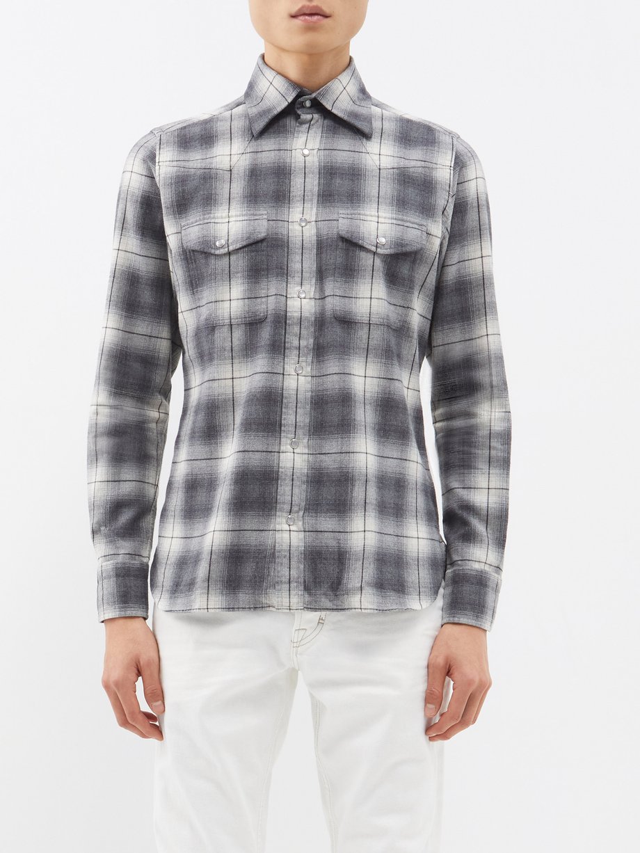 Grey Ombré-checked cotton flannel shirt | Tom Ford | MATCHESFASHION AU