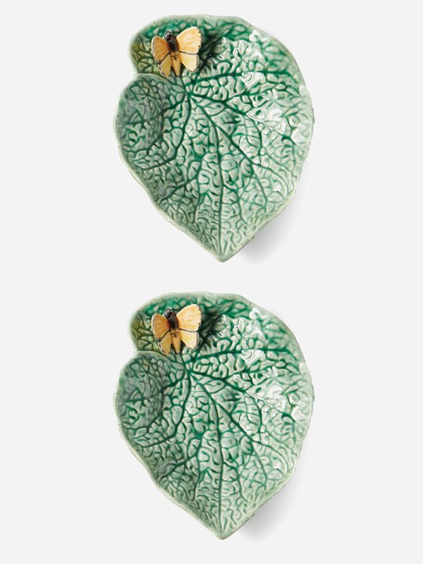 Bordallo Pinheiro Set of two Begonia leaf and butterfly plates