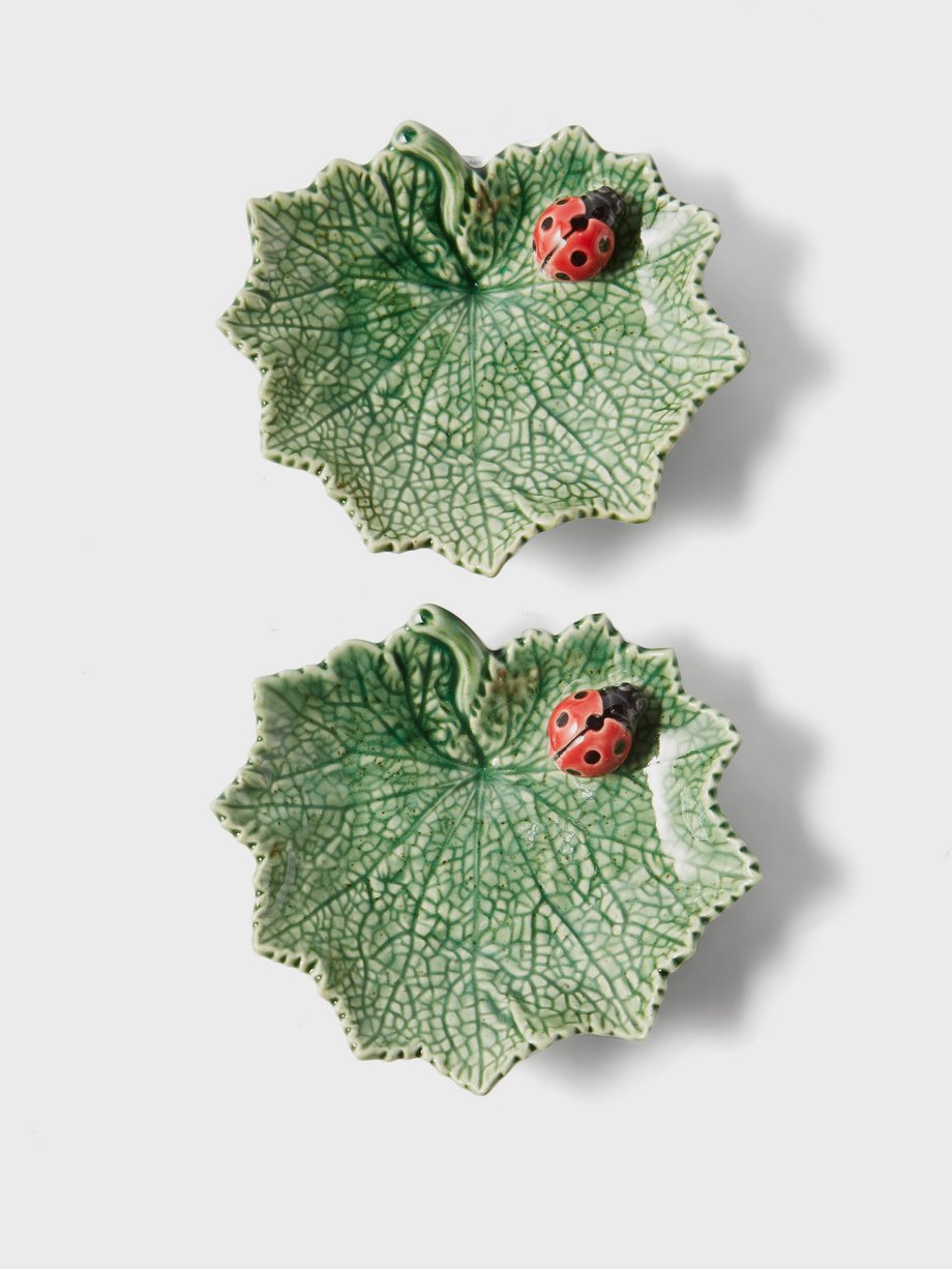 Bordallo Pinheiro Set of two Ragwort leaf and ladybug plates