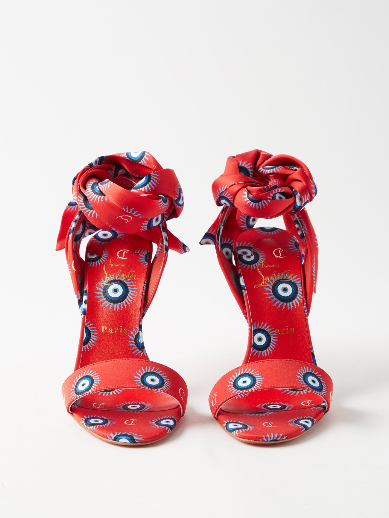 Christian Louboutin Women's Sandale du désert 100mm Silk Stiletto Sandals - Size 8 Red