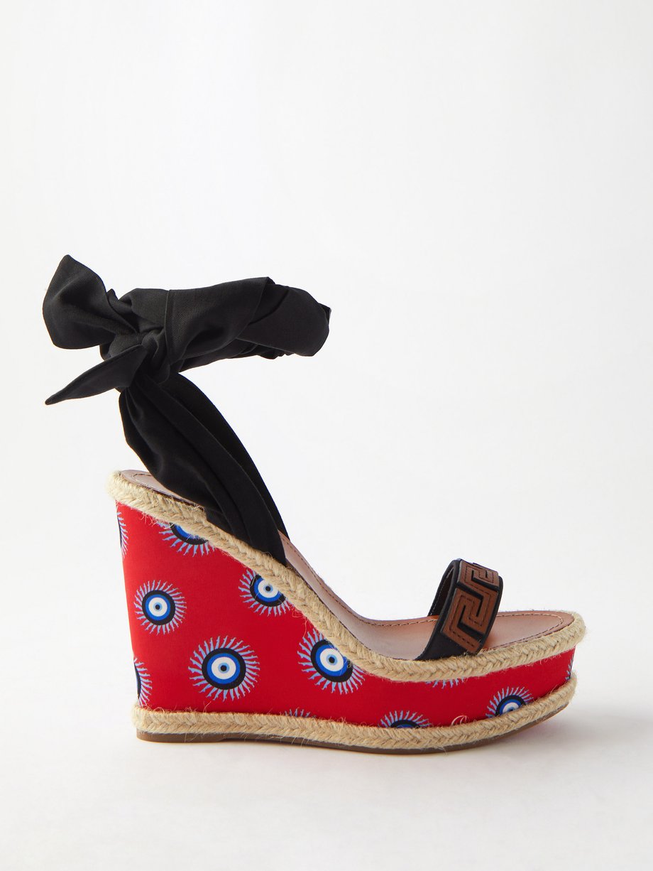 Christian Louboutin Athina des Cyclades 120 Printed Silk Wedge Sandals