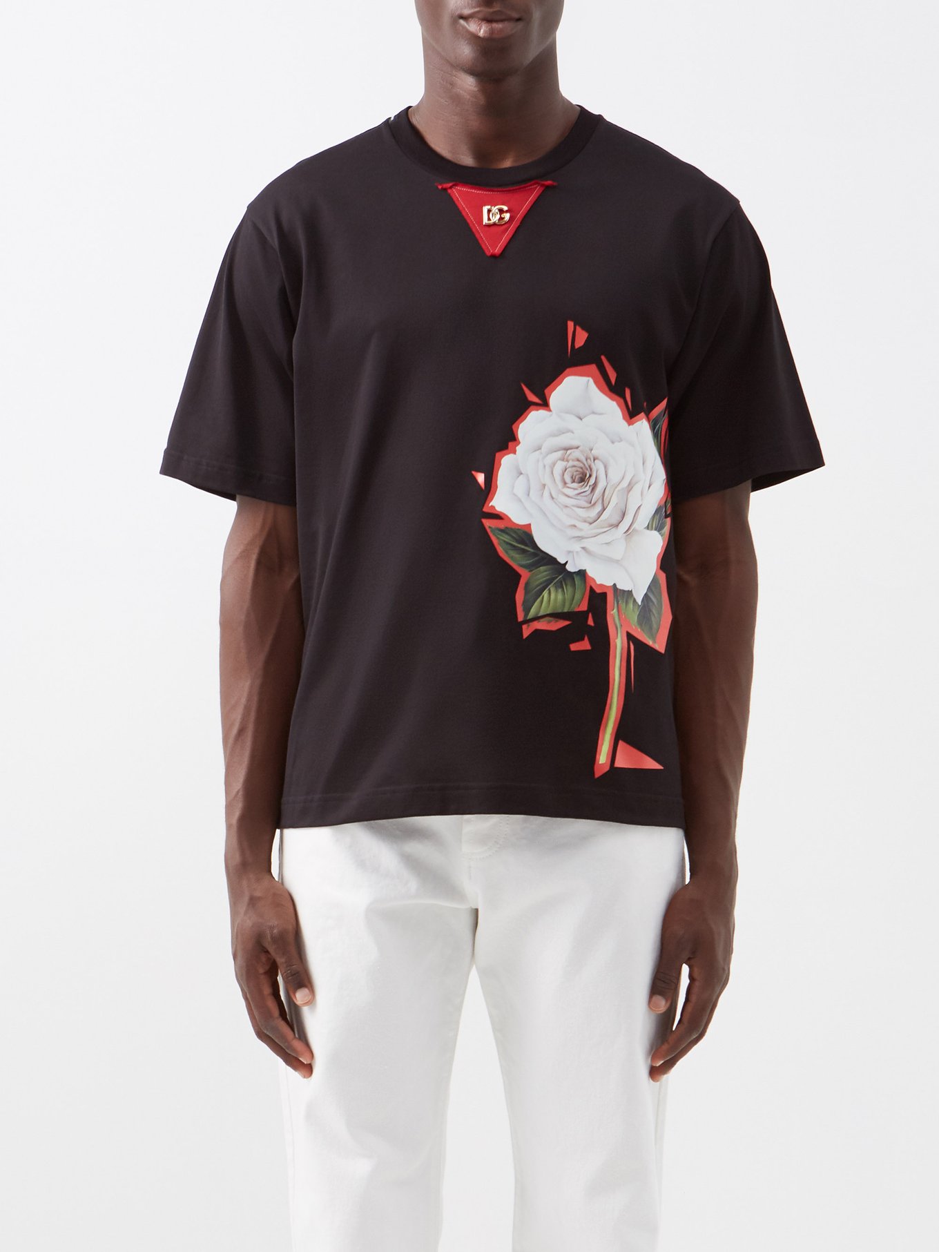Black Floral-print cotton-jersey T-shirt | Dolce & Gabbana | MATCHESFASHION  AU