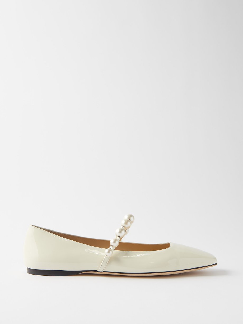 White Ade faux-pearl and leather ballet flats | Jimmy Choo ...