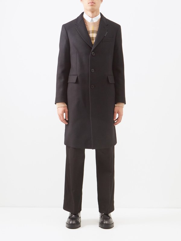 Burberry Label-appliqué wool-blend overcoat