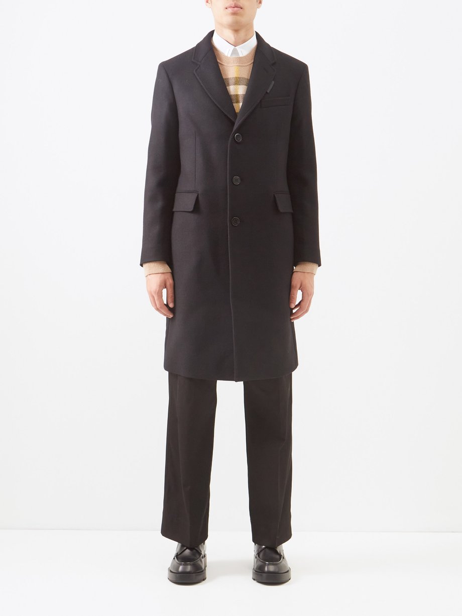 Burberry Label-appliqué wool-blend overcoat