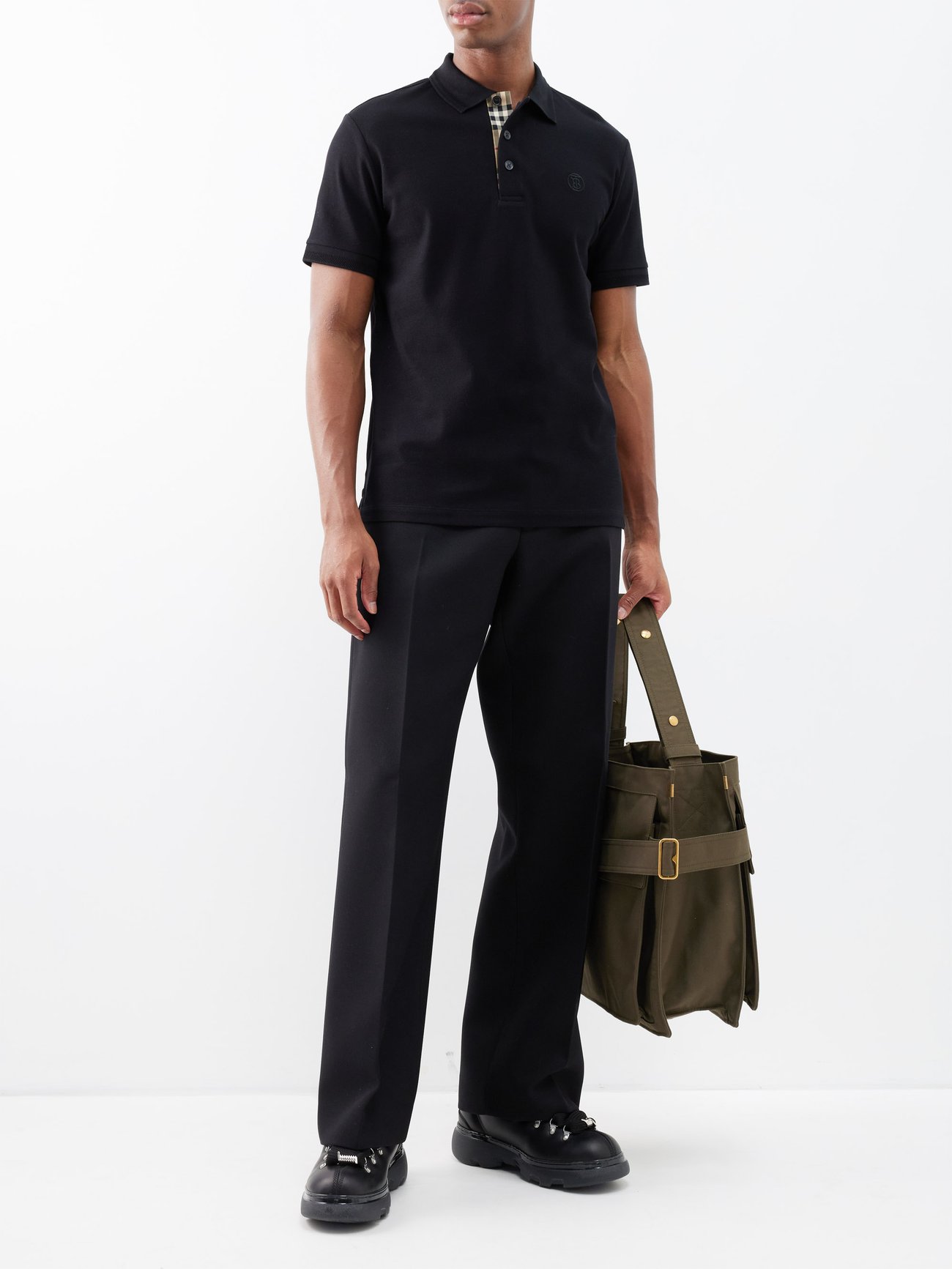 Burberry Men's Eddie Piqué Polo Shirt - Black - Size Small