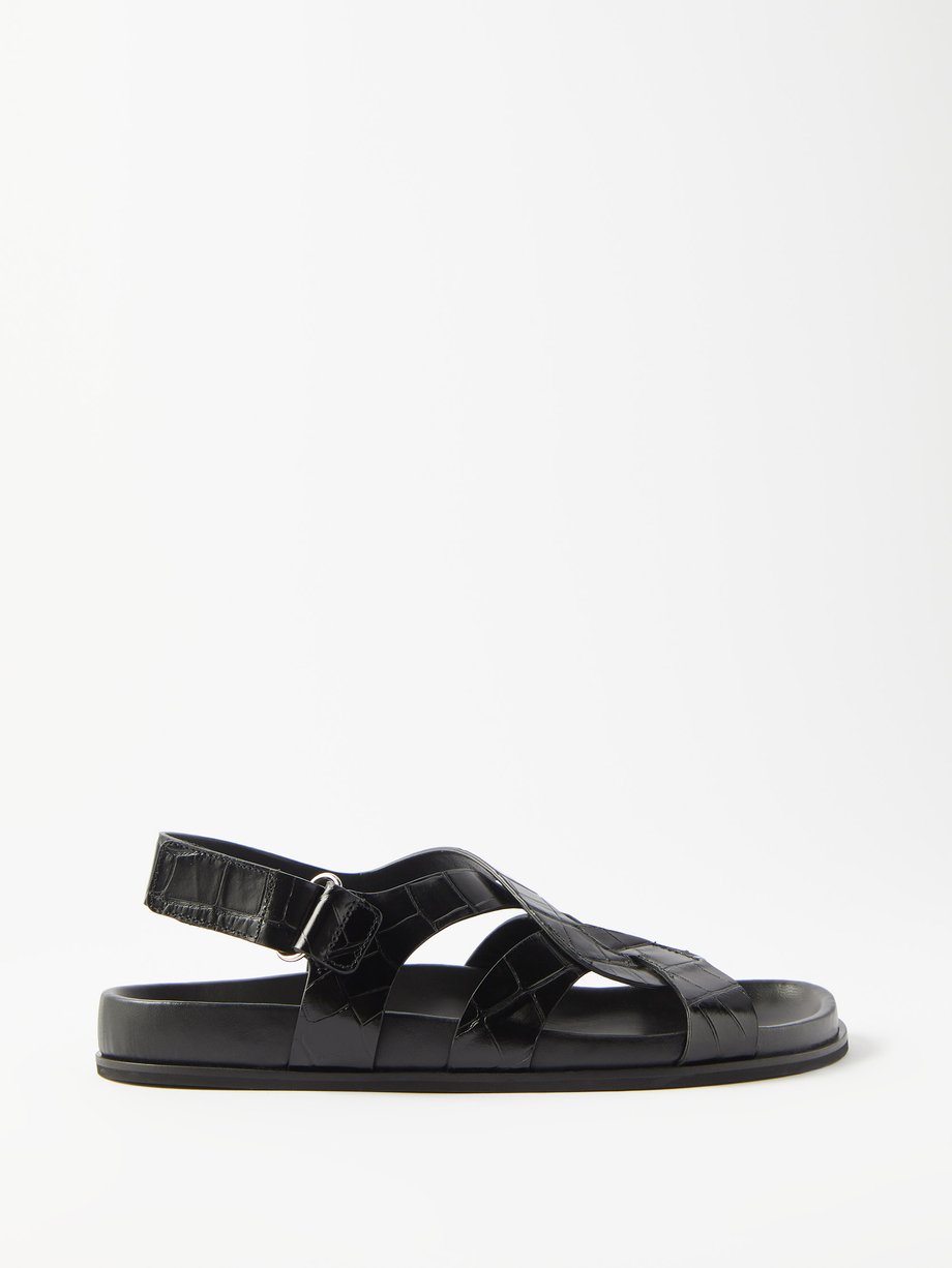 Black Chunky crocodile-effect leather sandals | Toteme | MATCHESFASHION UK