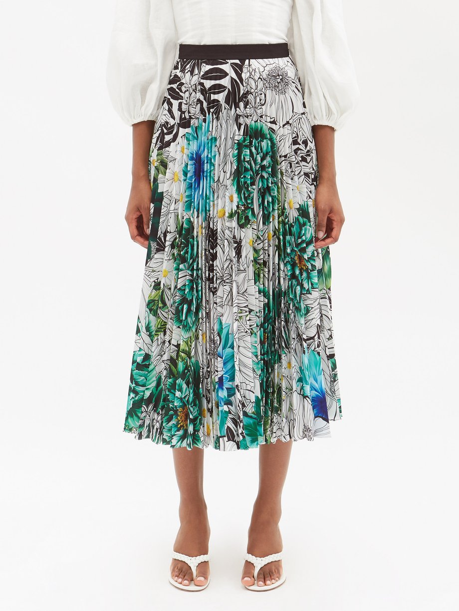 Floral-print Pleated-satin Midi Skirt | sdr.com.ec