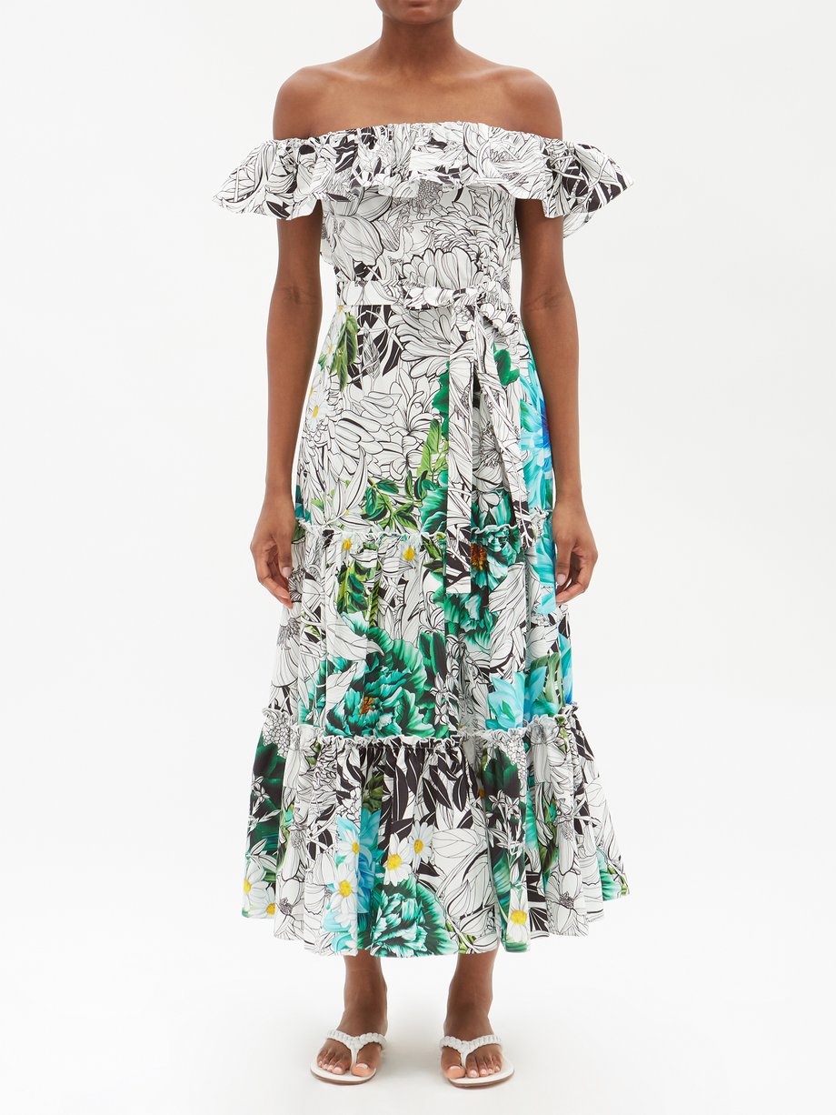 Green Cannes off-the-shoulder floral-print dress | Mary Katrantzou ...