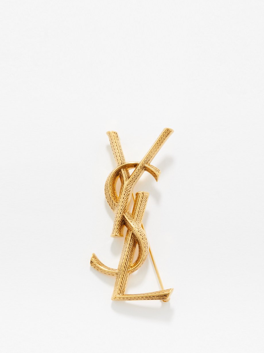 Saint Laurent Gold Cassandre snakeskin-effect brooch | 매치스패션, 모던 럭셔리 온라인 쇼핑
