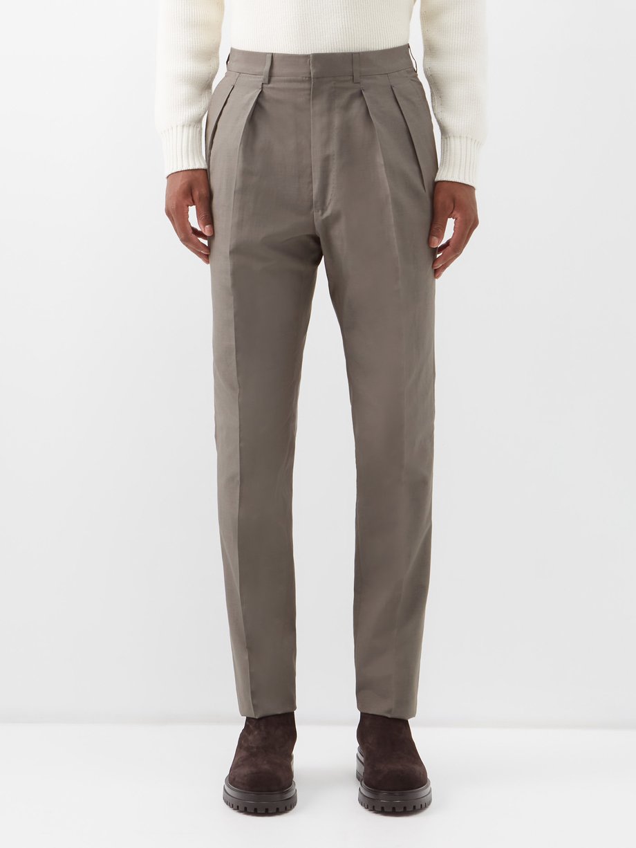 Grey Pleated silk-blend tailored trousers | Tom Ford | MATCHESFASHION UK