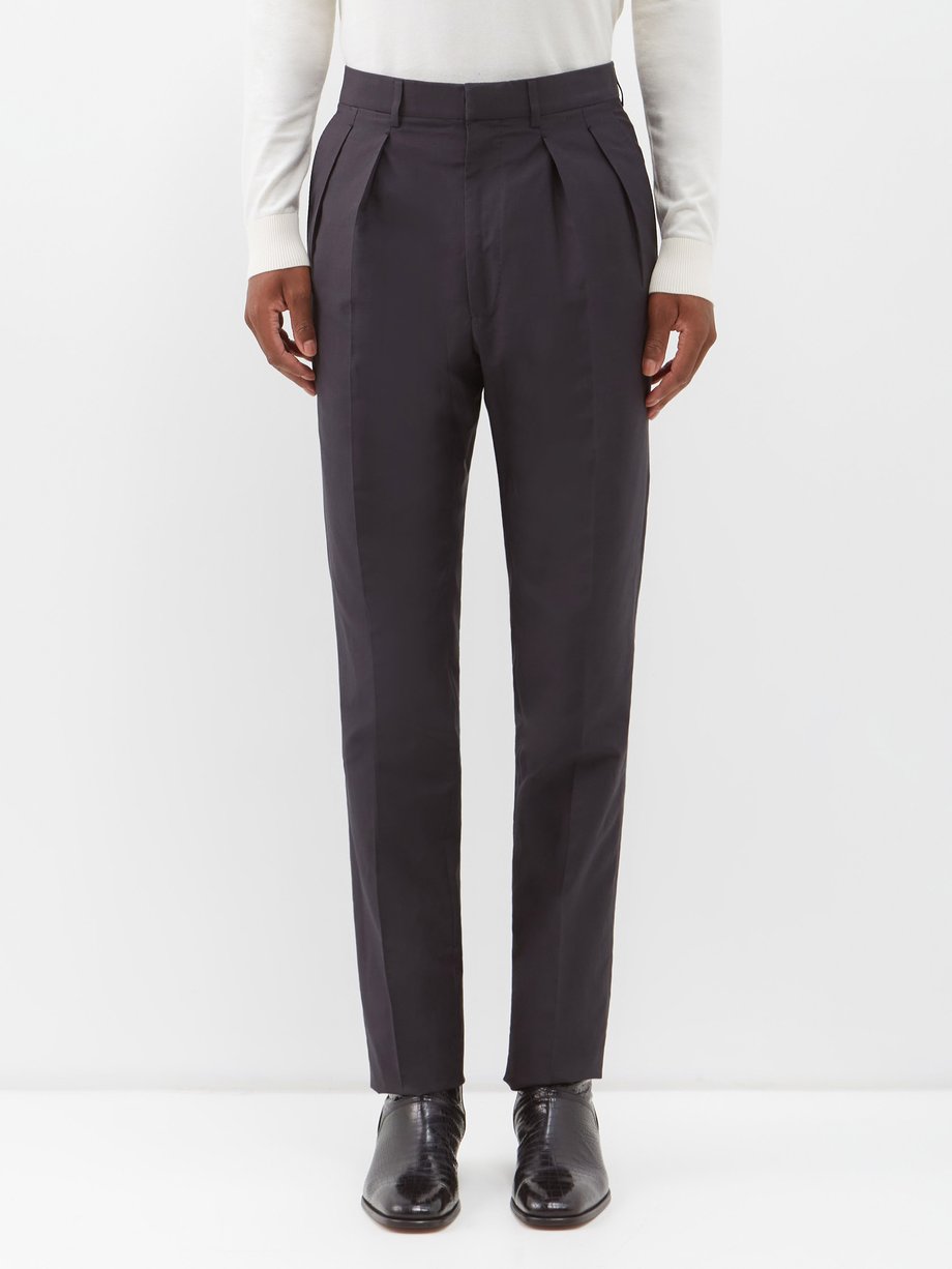 Navy Pleated silk-blend trousers | Tom Ford | MATCHESFASHION UK