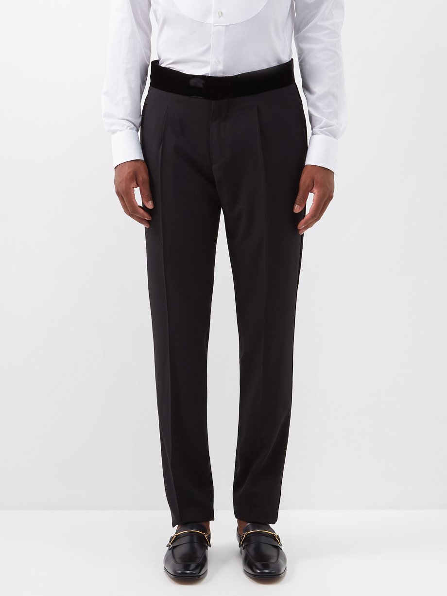 Black Velvet-waistband wool tuxedo trousers | Giorgio Armani |  MATCHESFASHION US