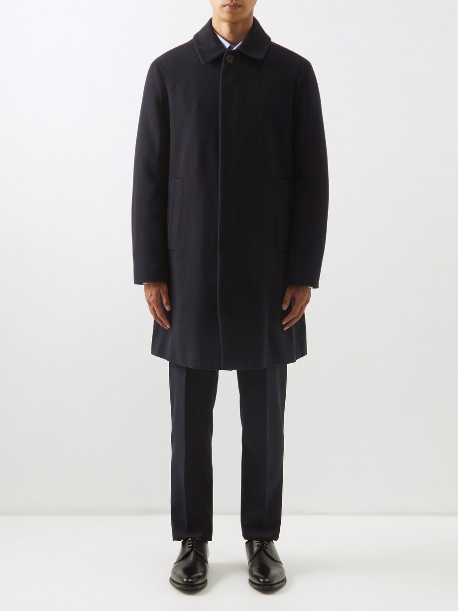 Navy Single-breasted wool-blend overcoat | Giorgio Armani ...