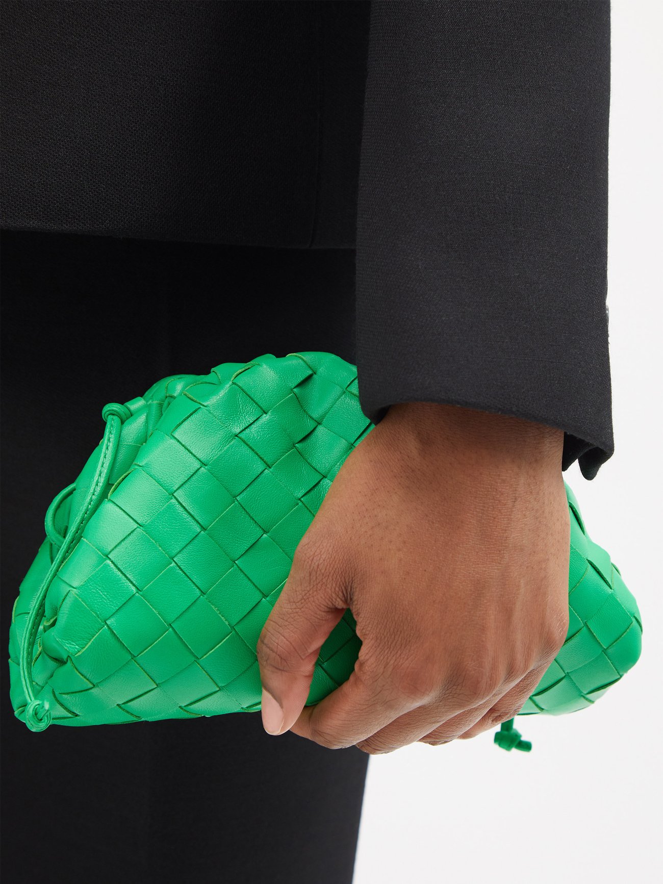 Bottega Veneta The Mini Pouch Bag in Green Leather Intrecciato — UFO No More