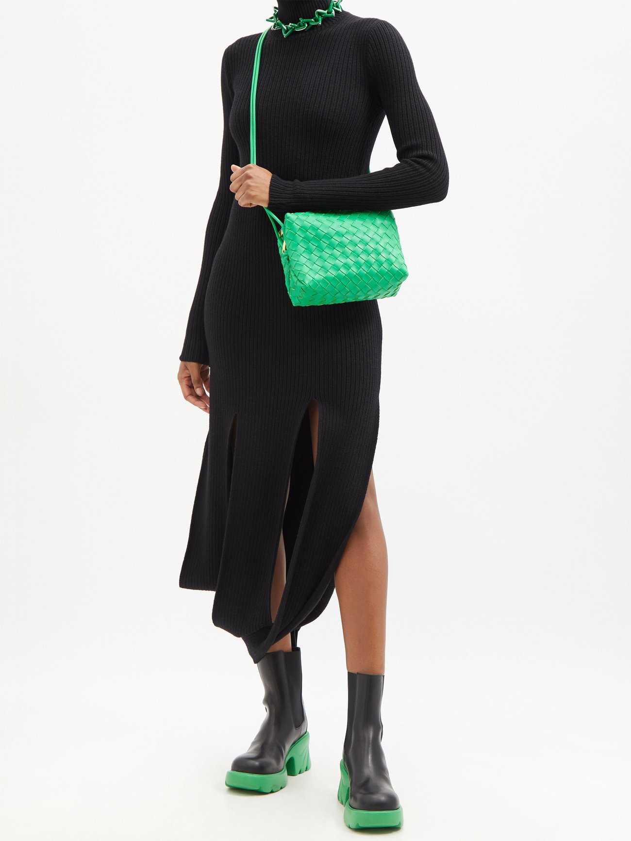 Bottega Veneta Loop Small Intrecciato Leather Shoulder Bag - Green - One Size