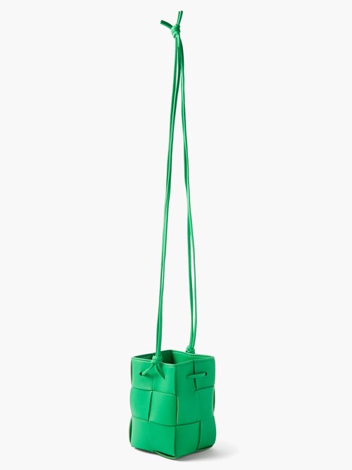 Cassette Mini Leather Bucket Bag in Green - Bottega Veneta