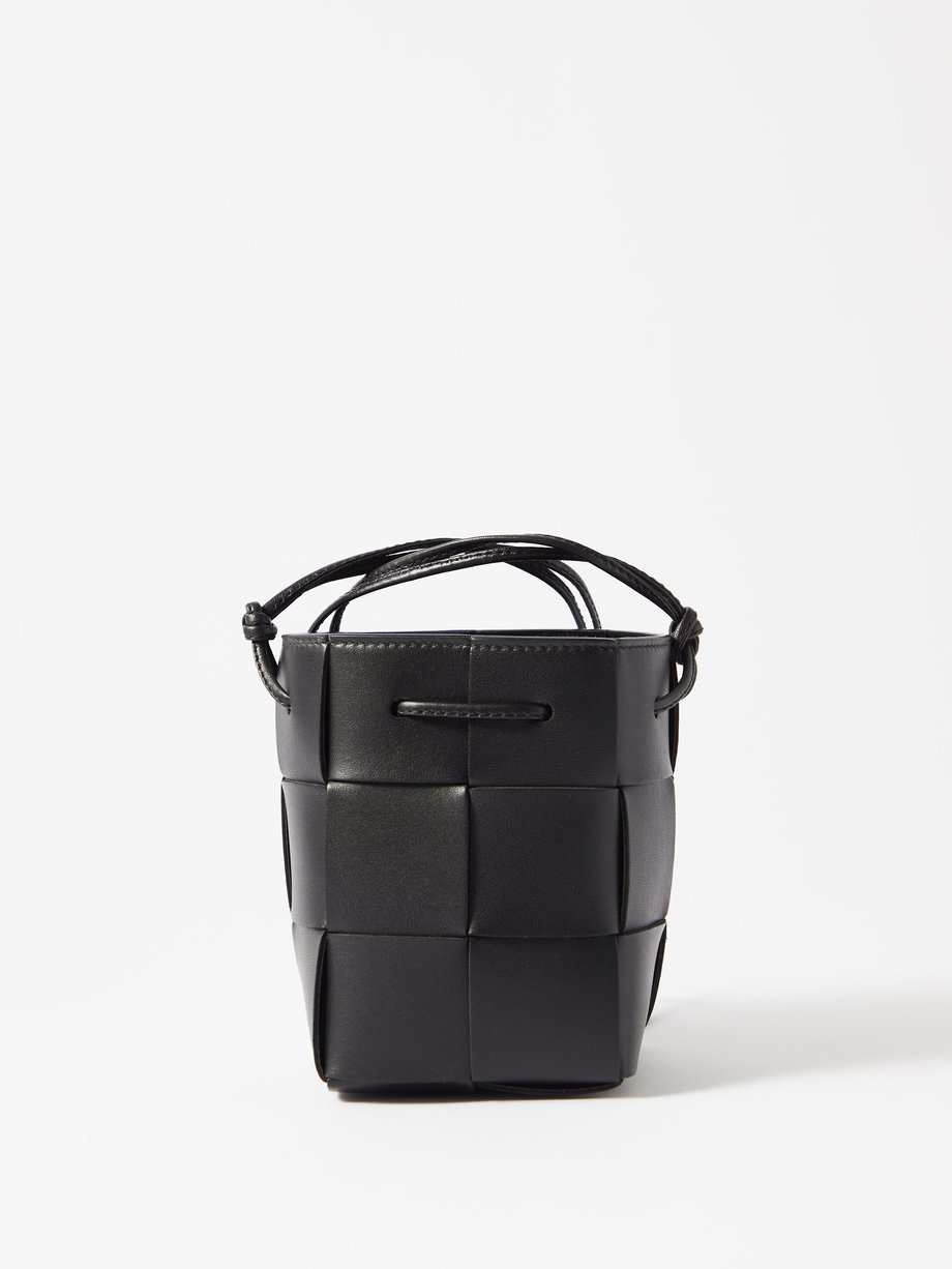 Black Cassette mini Intrecciato leather bucket bag, Bottega Veneta