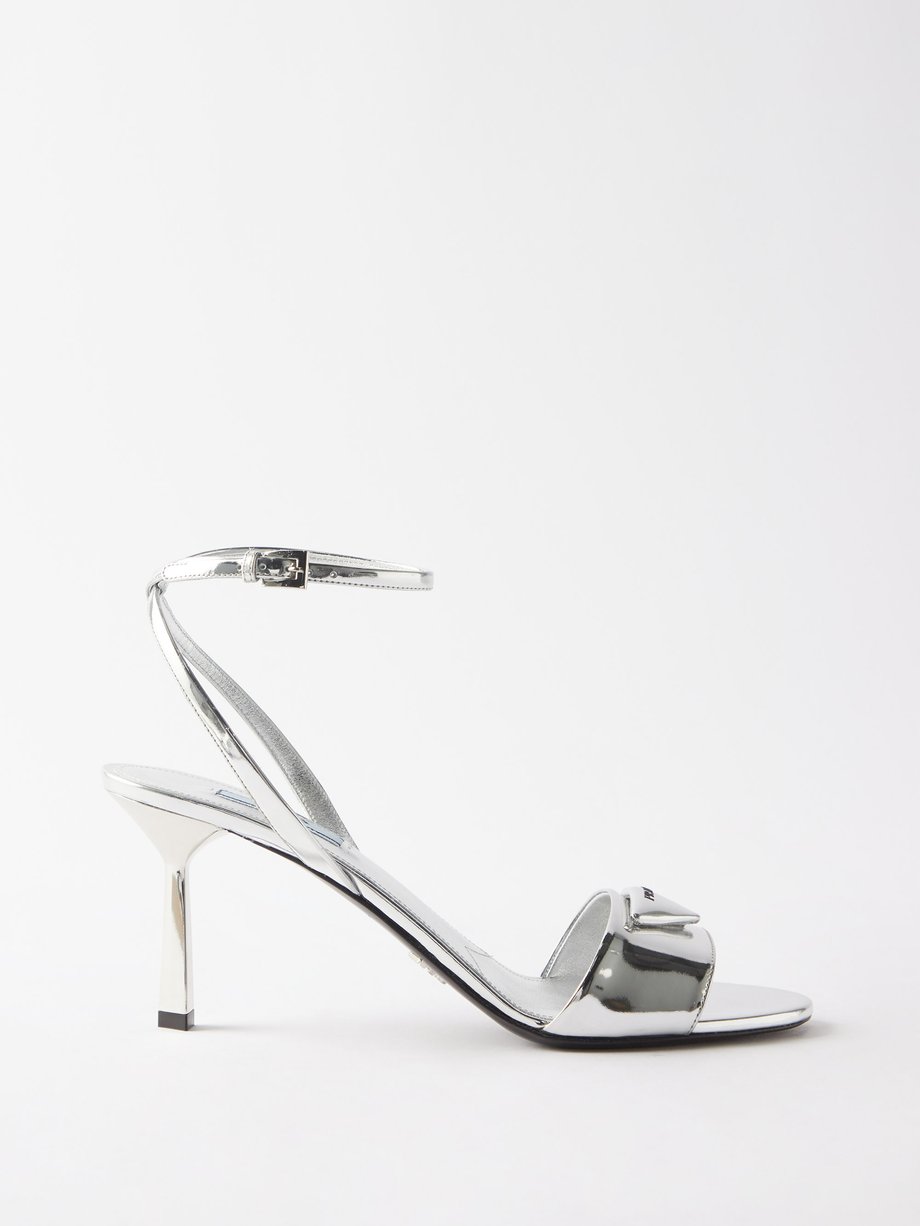 Silver Modellerie 75 logo-plaque metallic-leather sandals | Prada ...