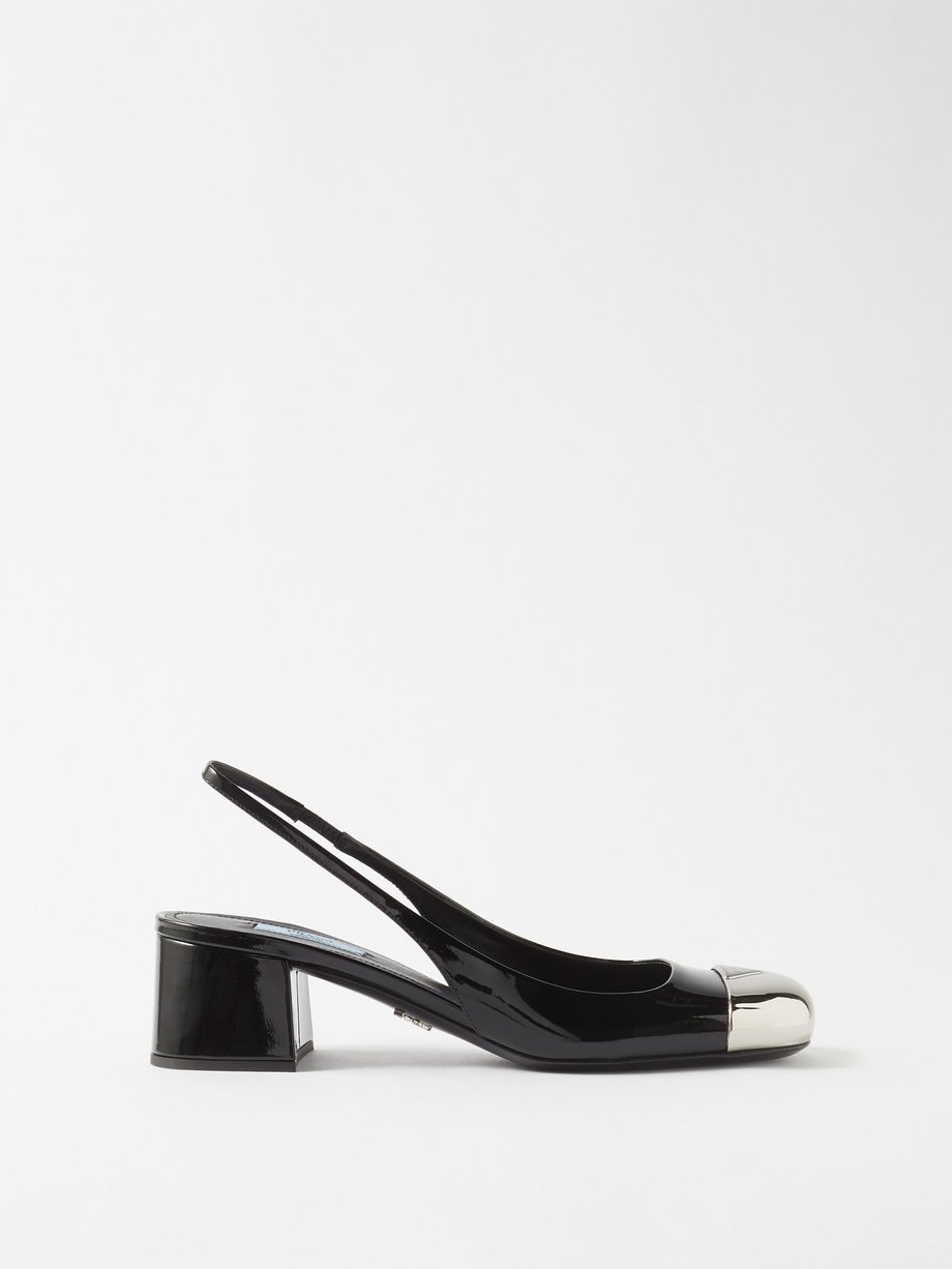 Black Modellerie metal-toecap leather slingback pumps | Prada ...