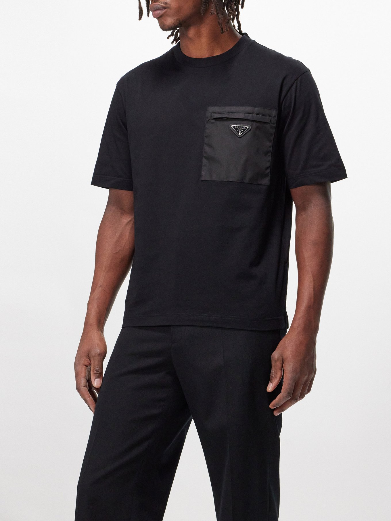 Black Triangular logo-plaque cotton-jersey T-shirt | Prada | MATCHESFASHION  UK