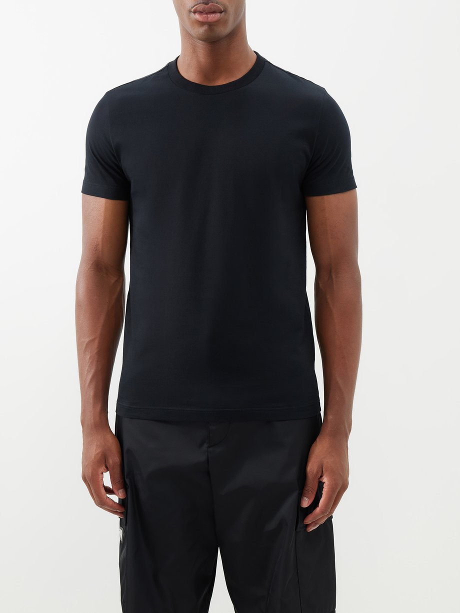Black Pack of three crew-neck cotton-jersey T-shirts | Prada ...