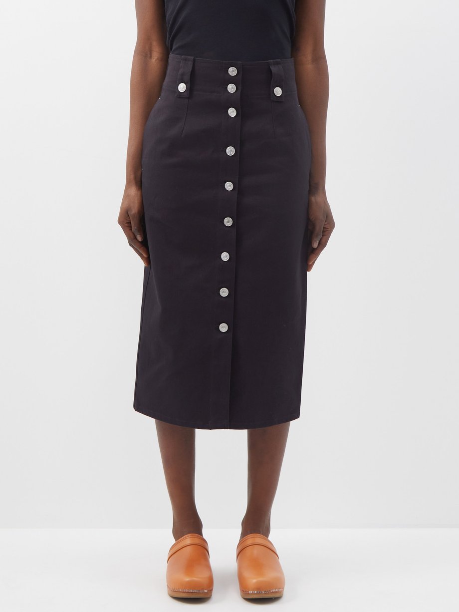 Black Nilehora high-rise buttoned denim midi skirt | Isabel Marant ...