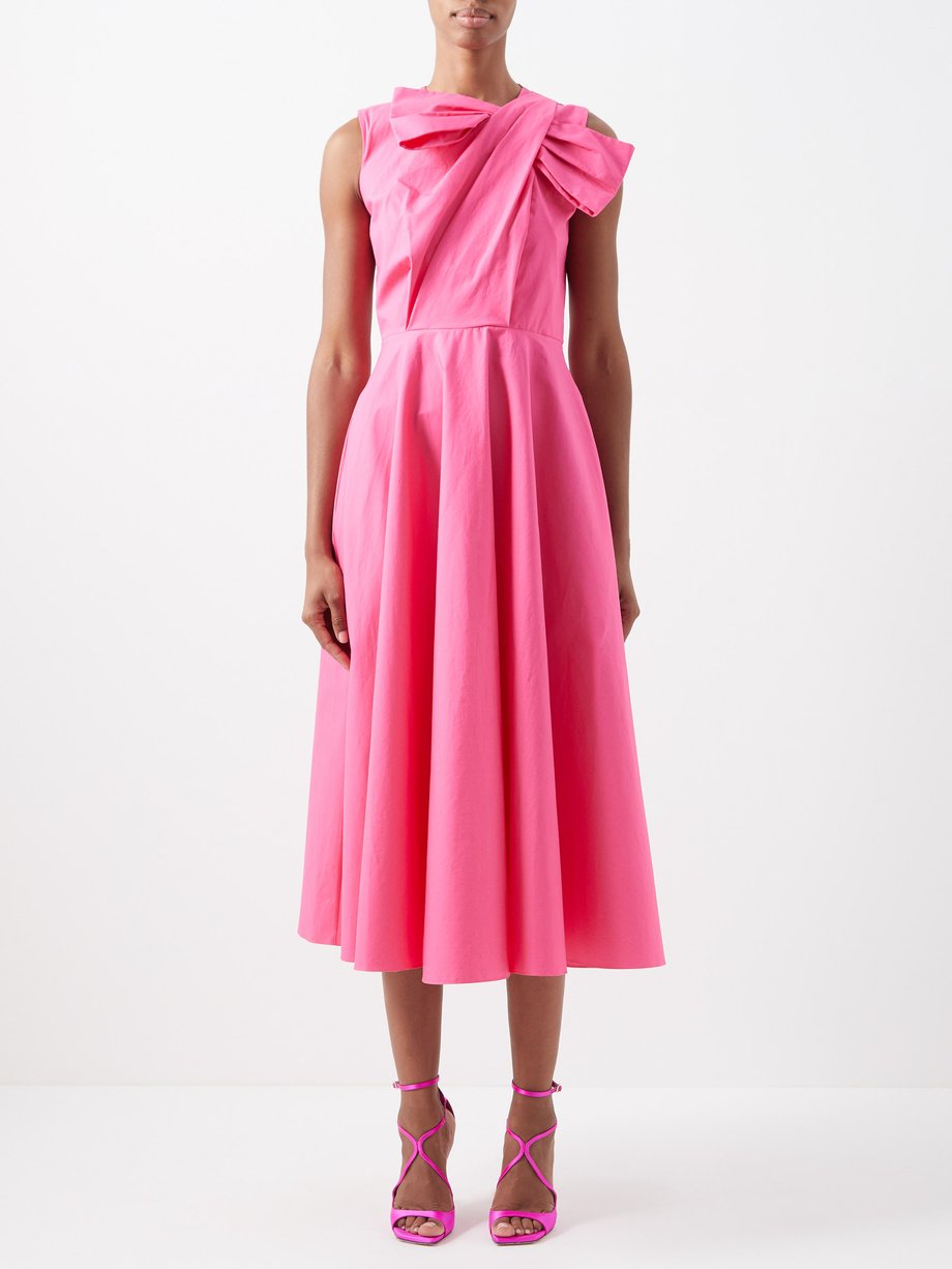 Pink Brigitte bow-shoulder cotton midi dress | Roksanda | MATCHESFASHION UK