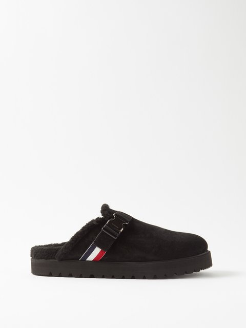 Black Mon Mule suede backless loafers | Moncler | MATCHES UK