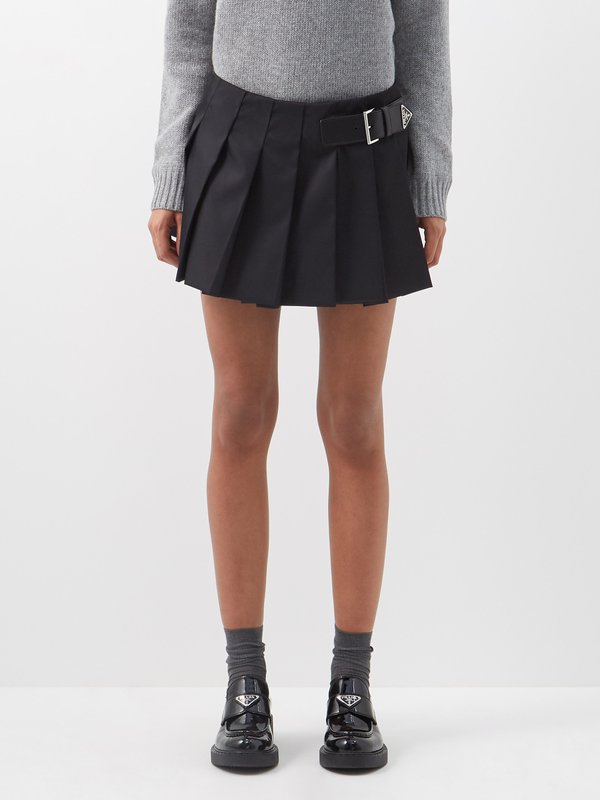 Black Pleated Re-nylon mini skirt, Prada