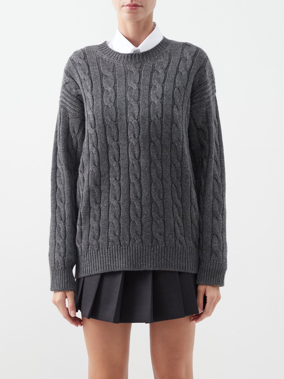Grey Cutout cable-knit cashmere sweater | Prada | MATCHESFASHION US