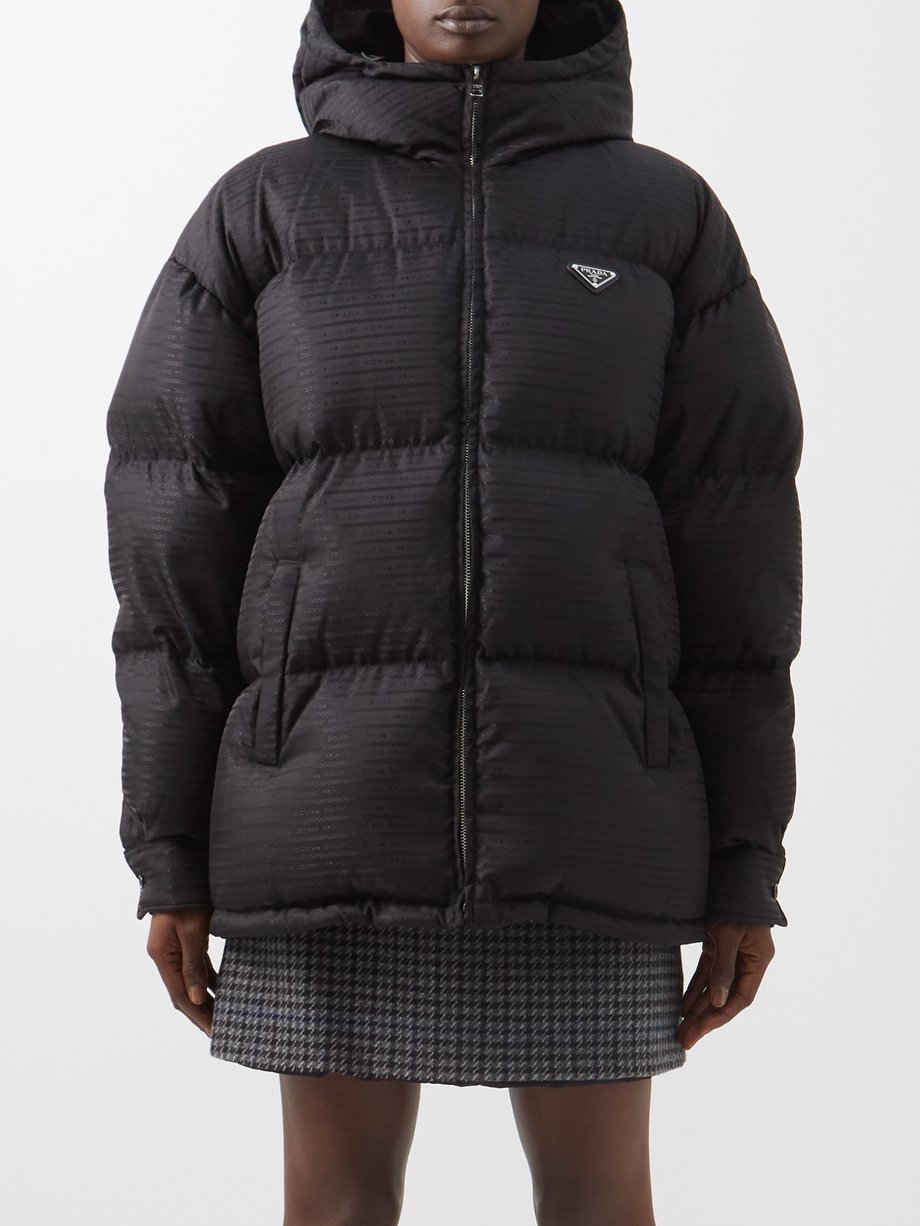 Black Logo-jacquard hooded Re-nylon down coat | Prada | MATCHESFASHION UK