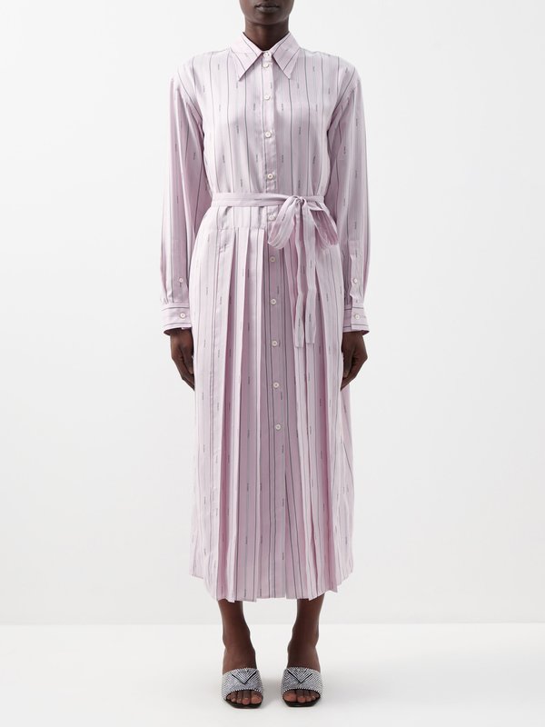 Prada Logo-jacquard striped silk-poplin shirt dress